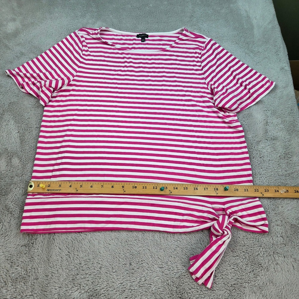 Talbots Striped Top Womens XL Side Tie Knot Short Sleeve Scoop Neck Pink White